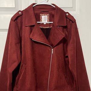 Size XXL Lauren Conrad faux suede jacket in burnt orange/brick red.